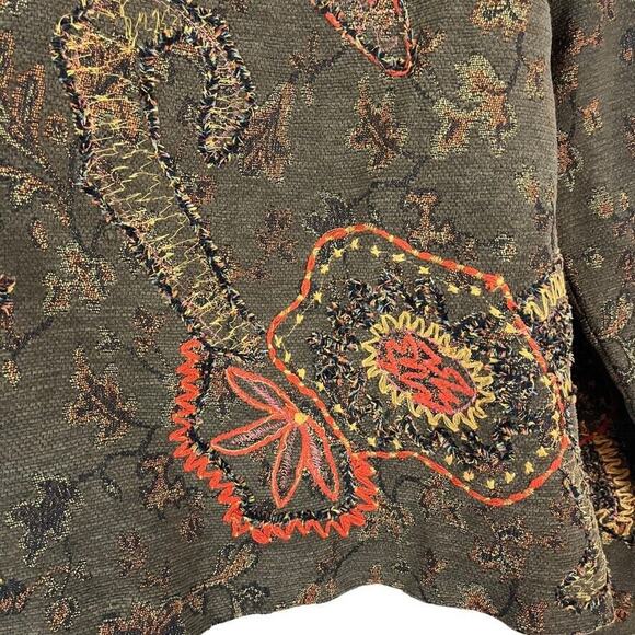 Coldwater Creek Womens Olive Orange Embroidered Mixed Media Jacket Blazer sz M - Picture 5 of 16